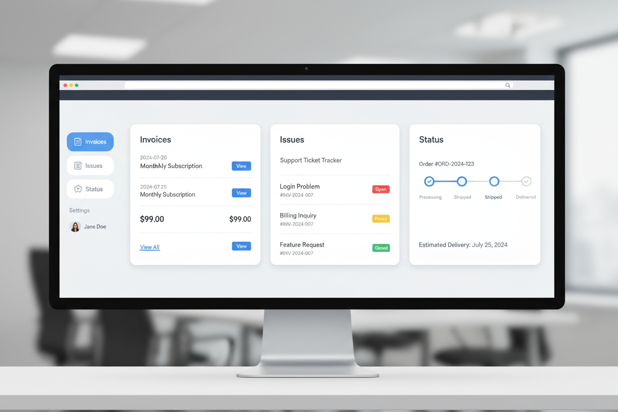 customer portal for invoices, issues and status